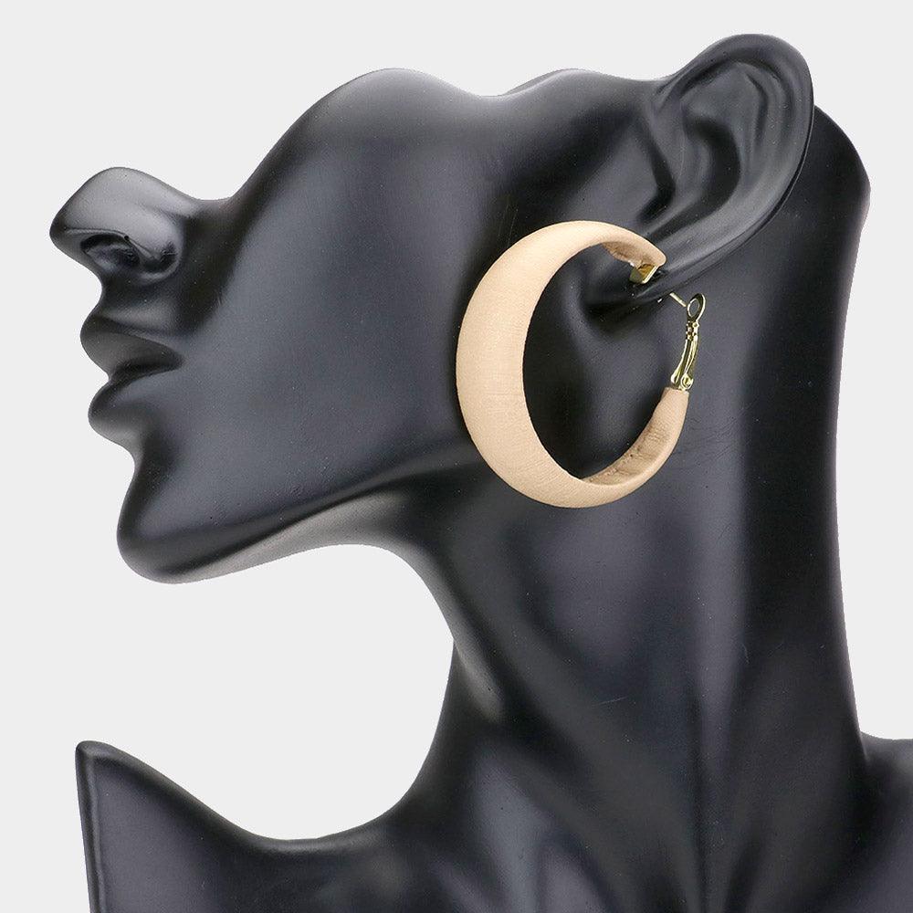 Beige Faux Leather Hoop Earrings - Jewelry Store by Erik Rayo