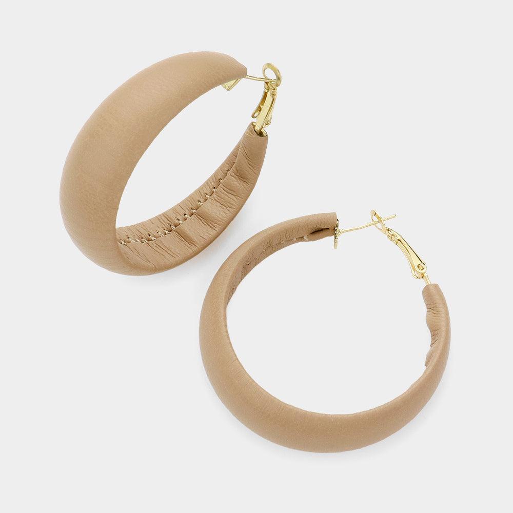 Beige Faux Leather Hoop Earrings - Jewelry Store by Erik Rayo