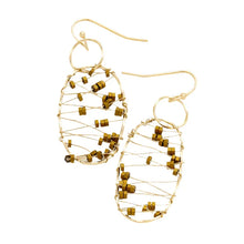 Load image into Gallery viewer, Gold Weave Bead Oval Hoop Earrings
