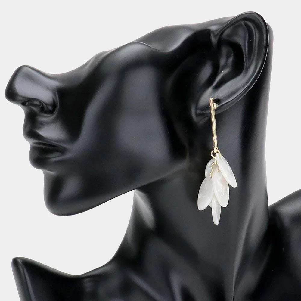 White Marquise Shaped Celluloid Acetate Oval Cluster Dangle Earrings - Jewelry Store by Erik Rayo
