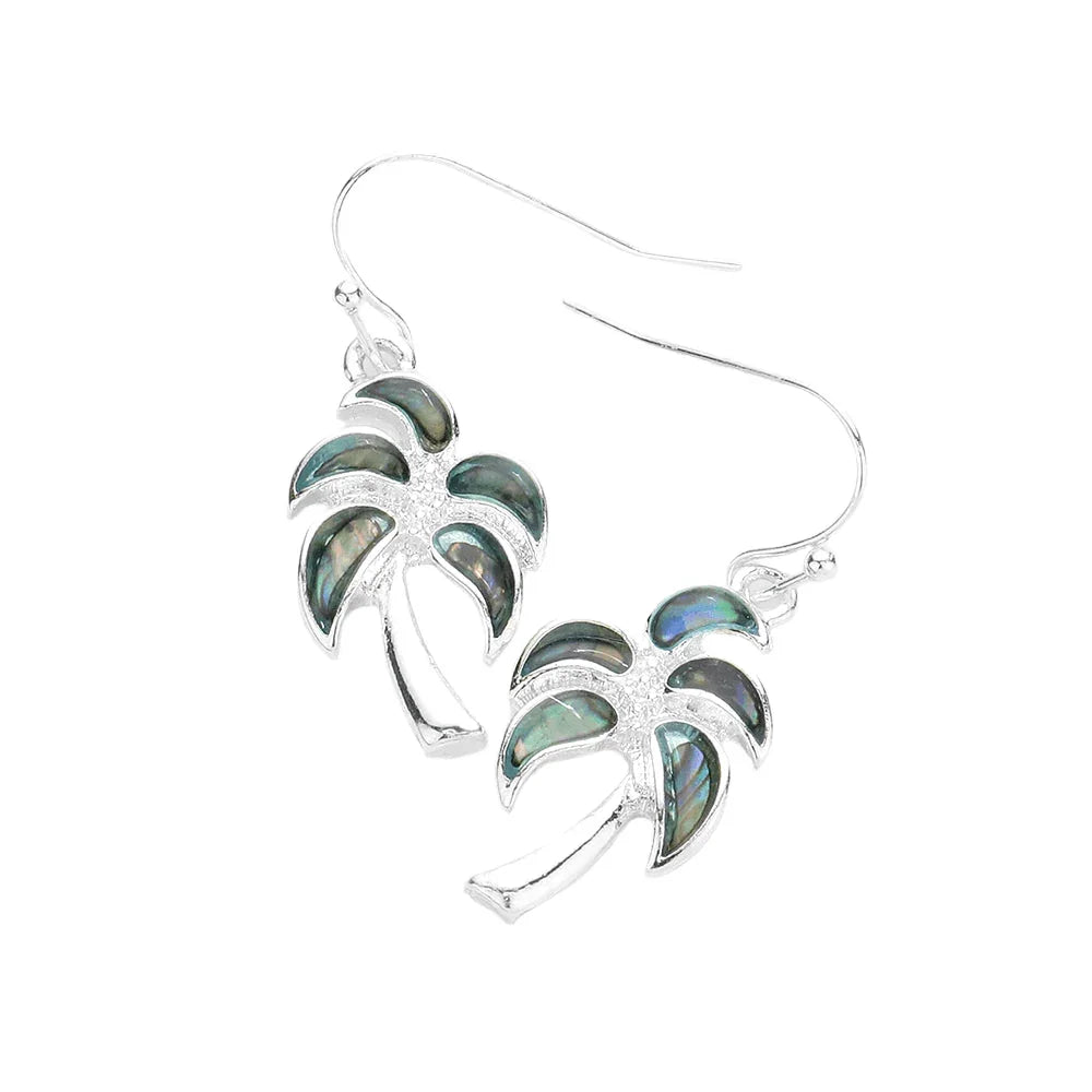 Abalone Palm Tree Dangle Earrings - Jewelry Store by Erik Rayo
