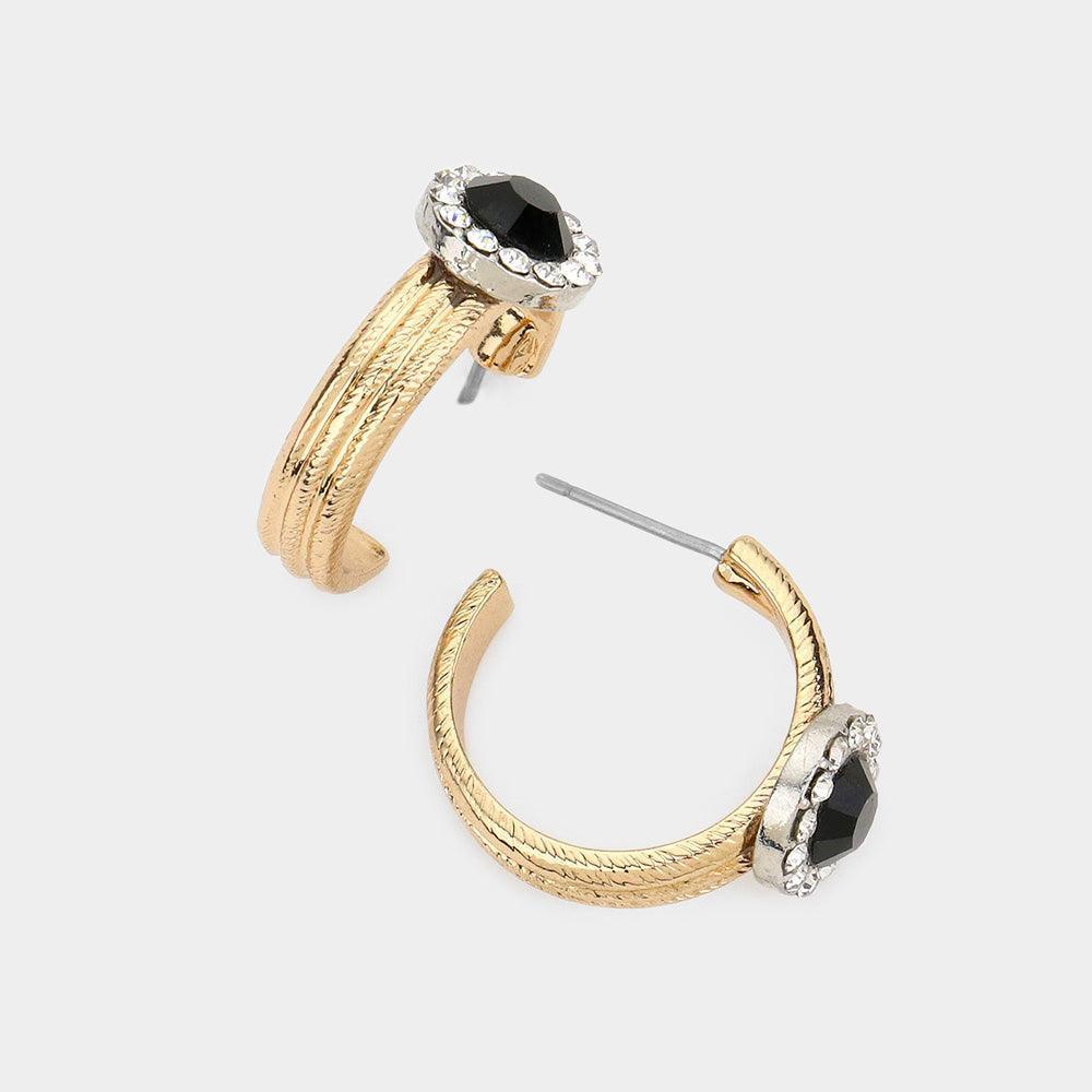 Black Rhinestone metal huggie hoop earrings - Jewelry Store by Erik Rayo