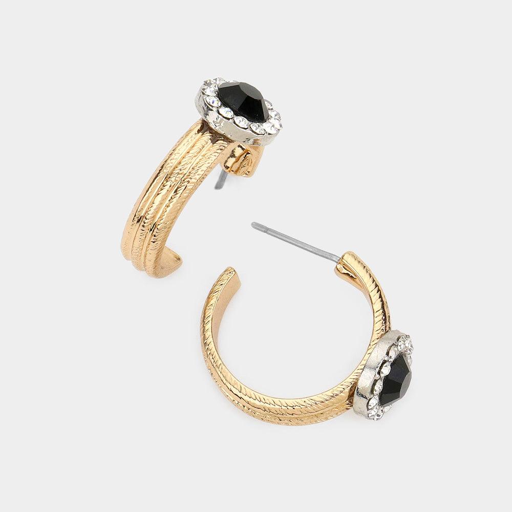 Black Rhinestone metal huggie hoop earrings