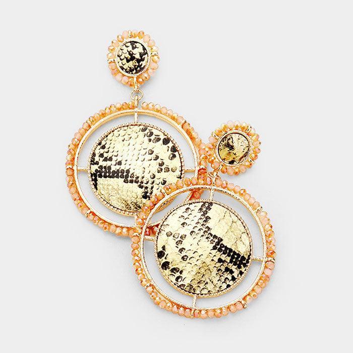 Beige Textured Leather Round Bead Wrapped Hoop Dangle Earrings - Jewelry Store by Erik Rayo
