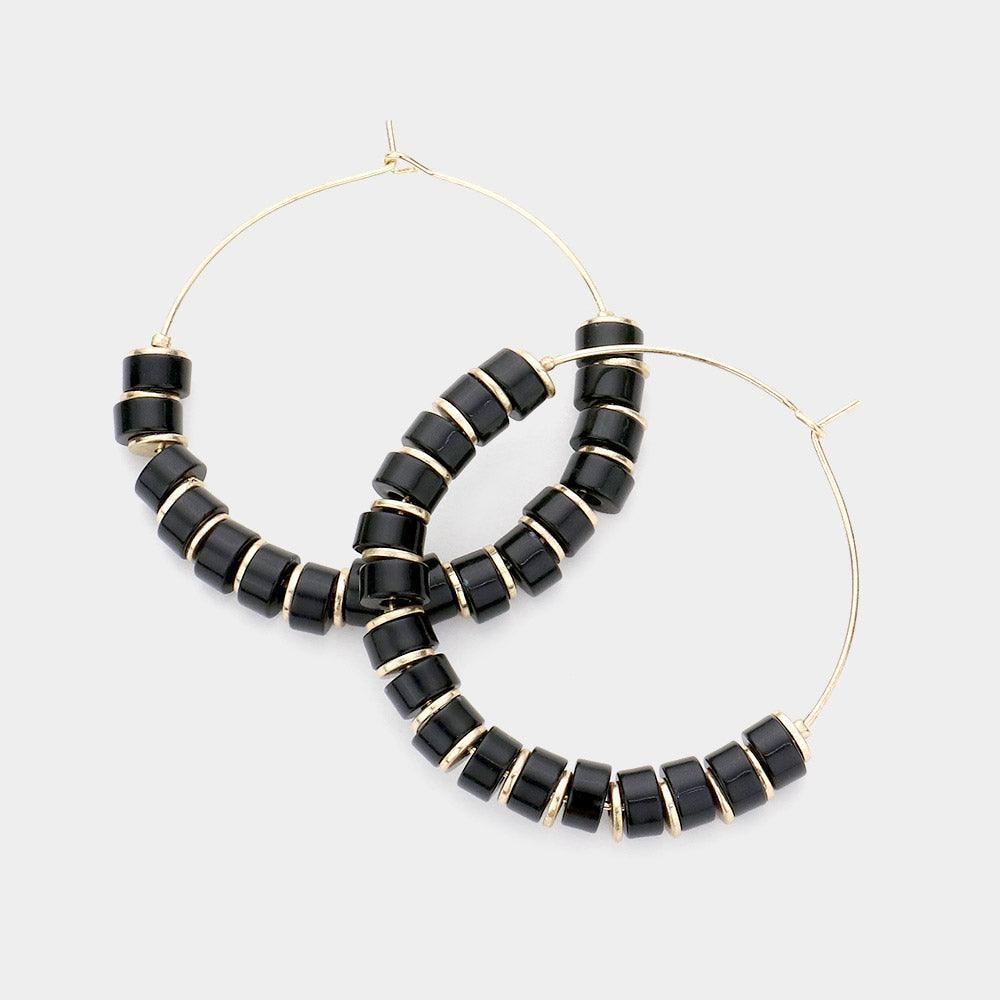 Black Beaded Metal Hoop Earrings - Jewelry Store by Erik Rayo