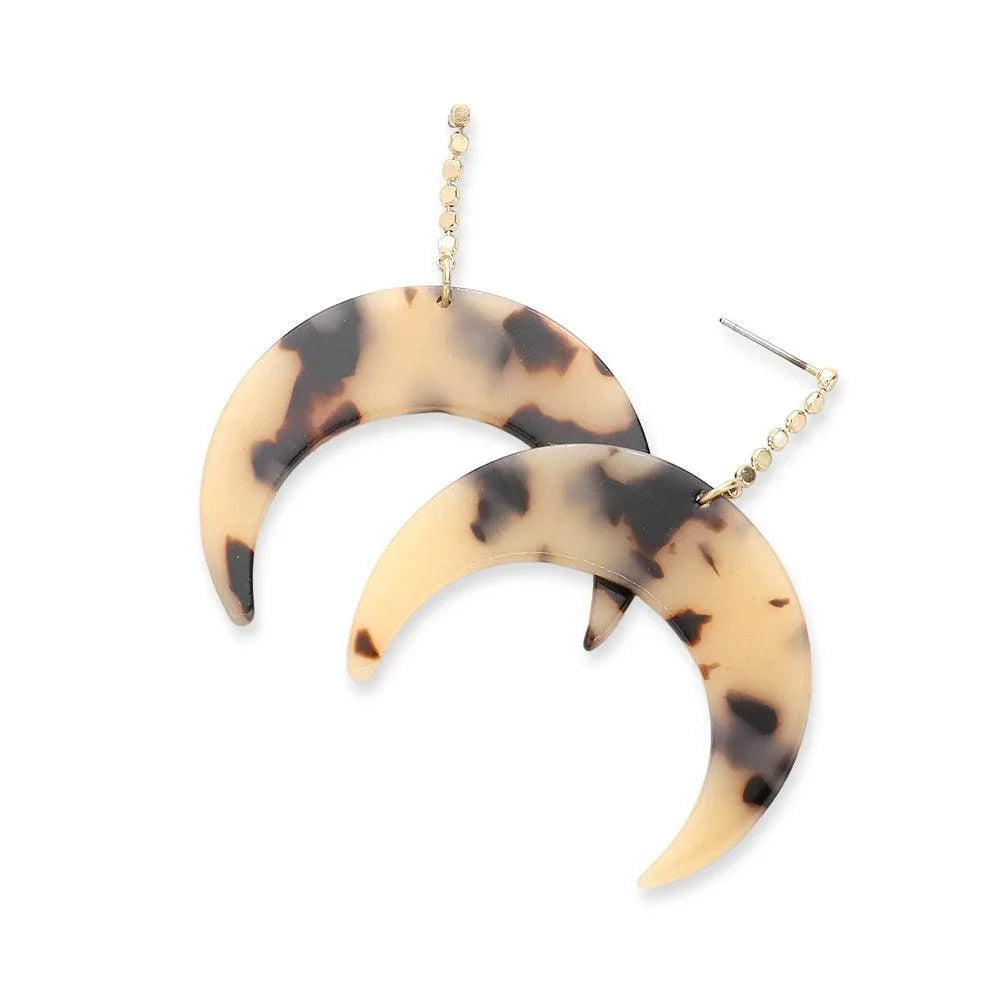 Dropped Celluloid Acetate Tortoise Double Horn Dangle Earrings - Jewelry Store by Erik Rayo