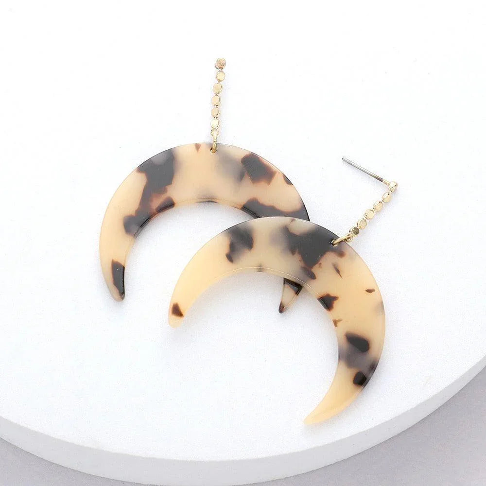 Dropped Celluloid Acetate Tortoise Double Horn Dangle Earrings - Jewelry Store by Erik Rayo