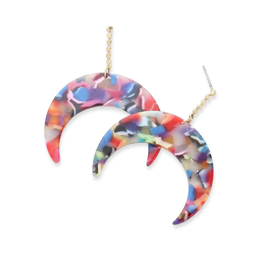 Dropped Celluloid Acetate Double Horn Dangle Earrings - Jewelry Store by Erik Rayo