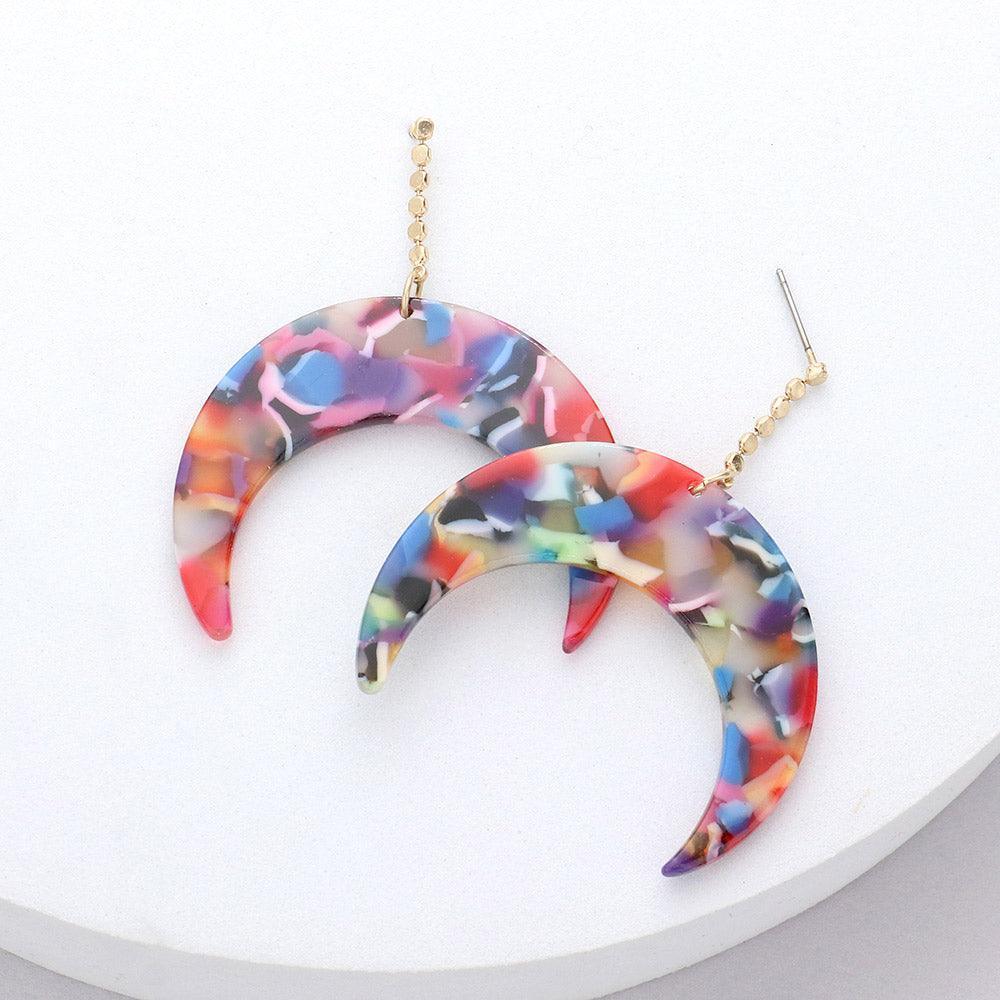 Dropped Celluloid Acetate Double Horn Dangle Earrings - Jewelry Store by Erik Rayo