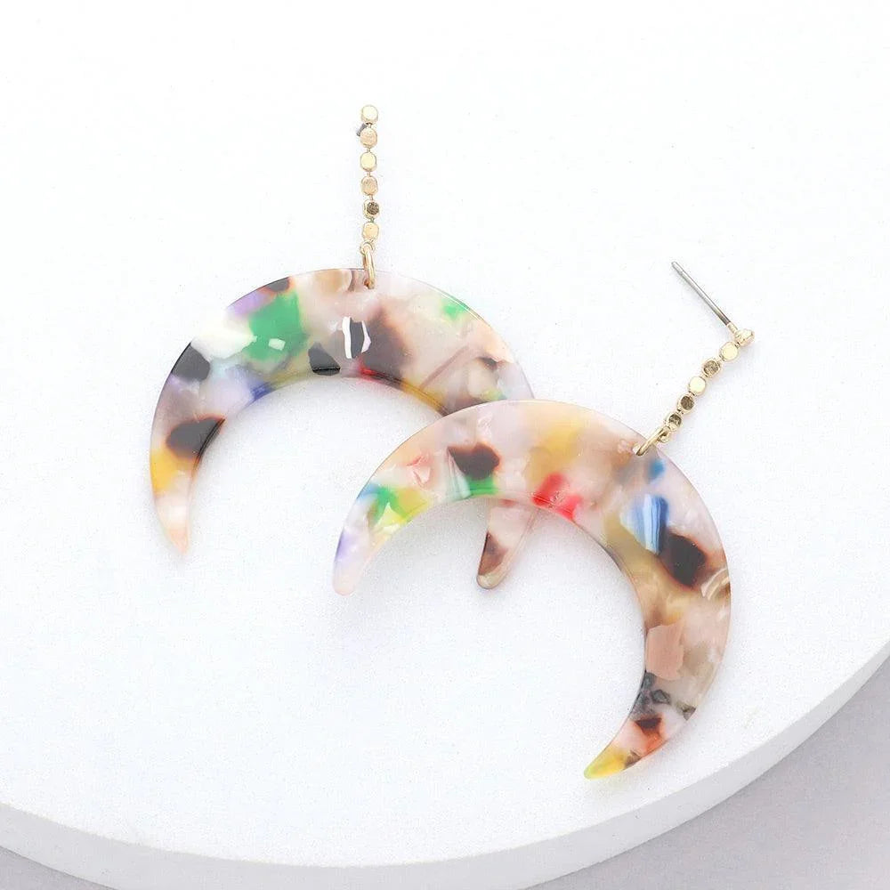 Dropped Celluloid Acetate Double Horn Dangle Earrings - Jewelry Store by Erik Rayo