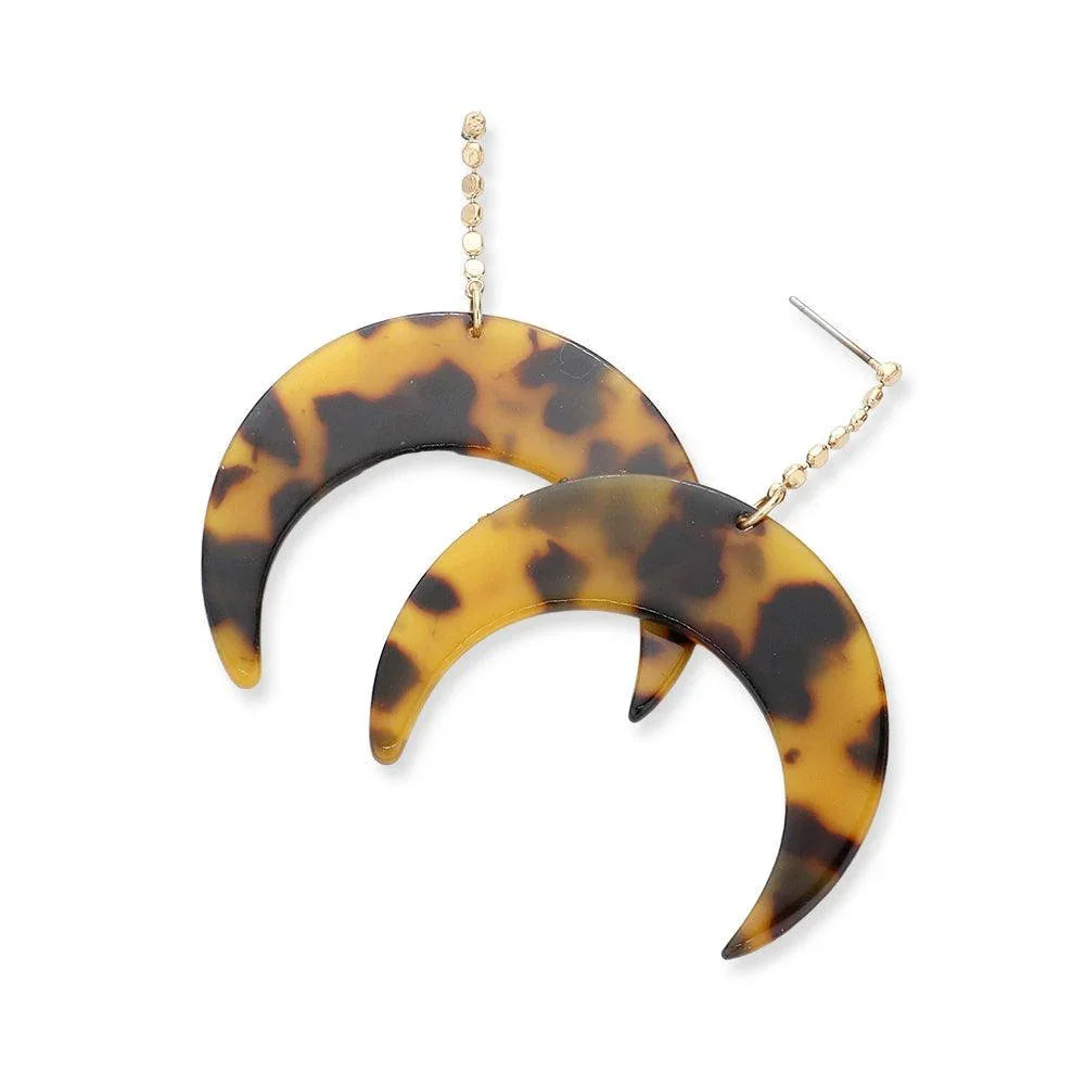 Dropped Celluloid Acetate Tortoise Double Horn Dangle Earrings - Jewelry Store by Erik Rayo