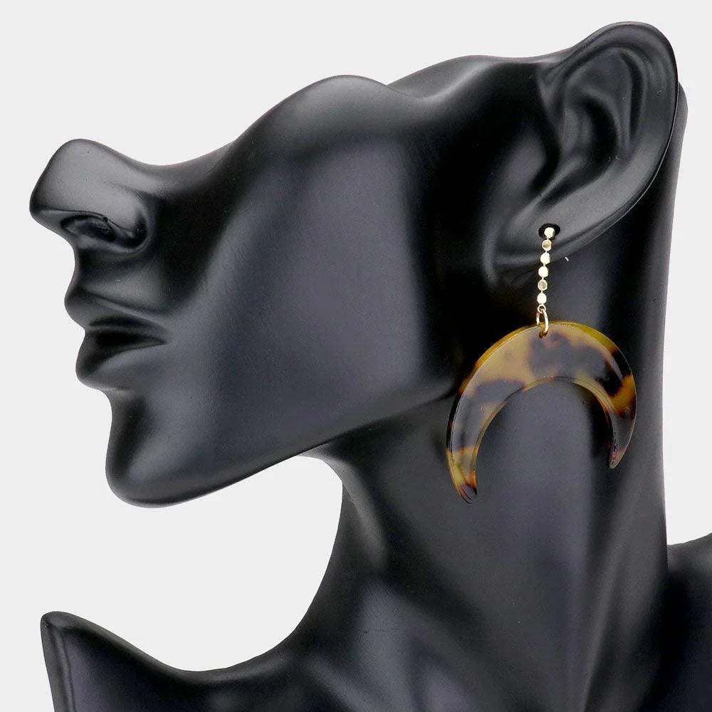 Dropped Celluloid Acetate Tortoise Double Horn Dangle Earrings - Jewelry Store by Erik Rayo