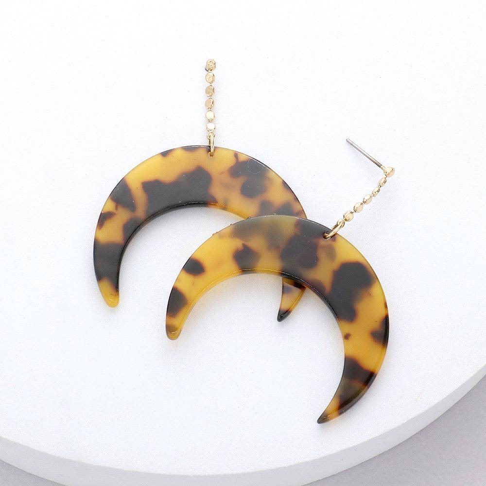 Dropped Celluloid Acetate Tortoise Double Horn Dangle Earrings - Jewelry Store by Erik Rayo