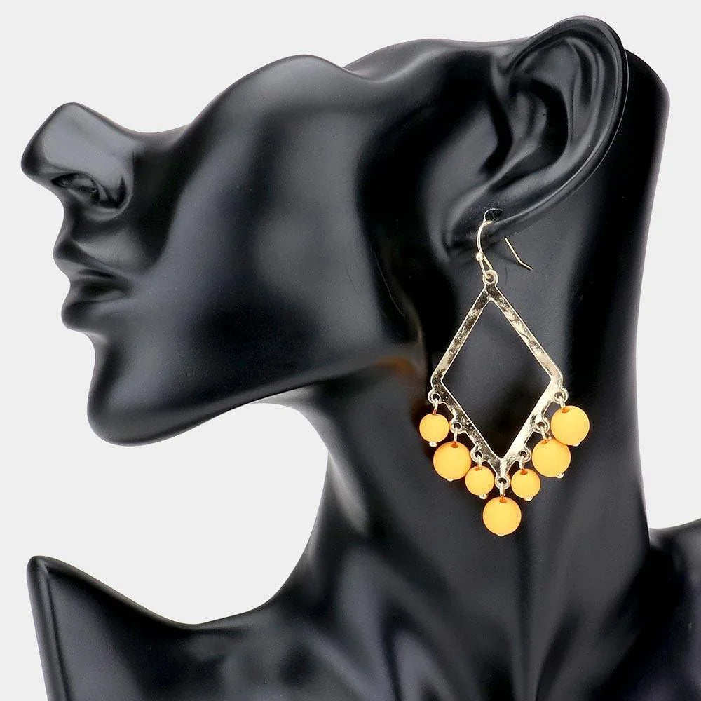 Mustard Open Metal Rhombus Colored Ball Dangle Earrings - Jewelry Store by Erik Rayo