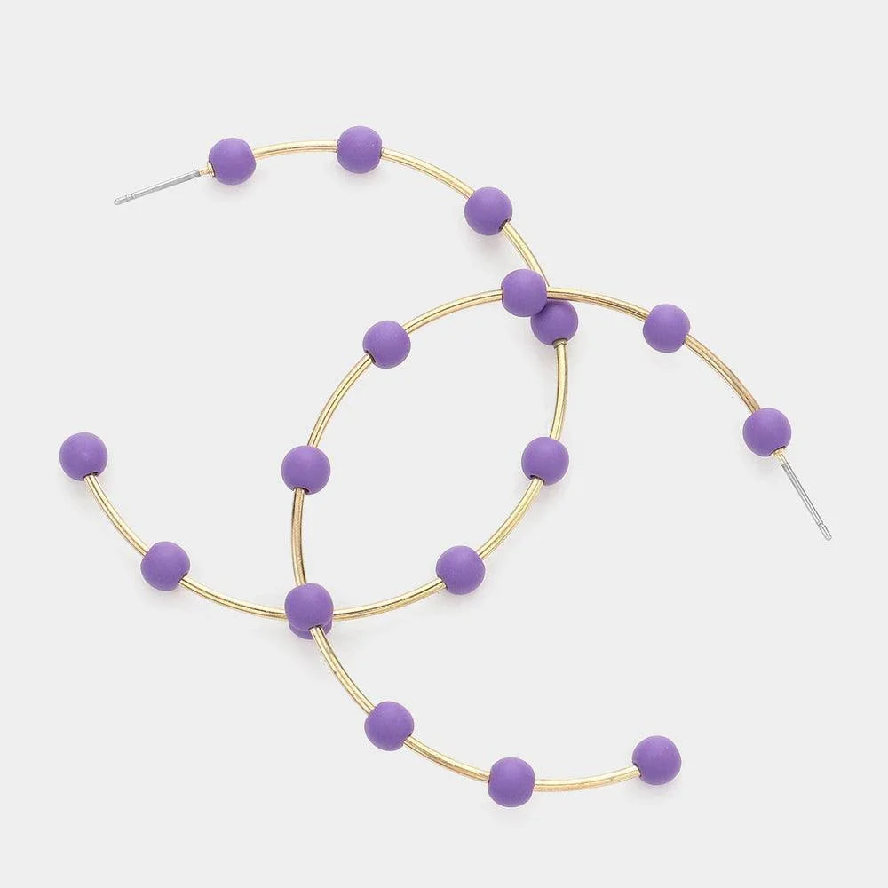 Purple Matte Bead Ball Station Hoop Earrings - Jewelry Store by Erik Rayo