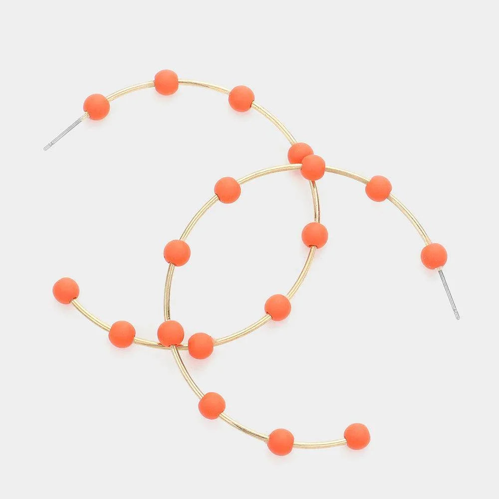 Orange Matte Bead Ball Station Hoop Earrings - Jewelry Store by Erik Rayo