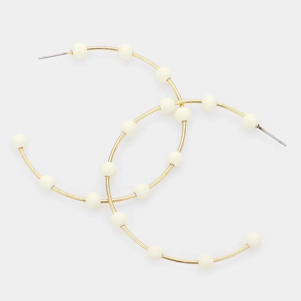 White Matte Bead Ball Station Hoop Earrings - Jewelry Store by Erik Rayo