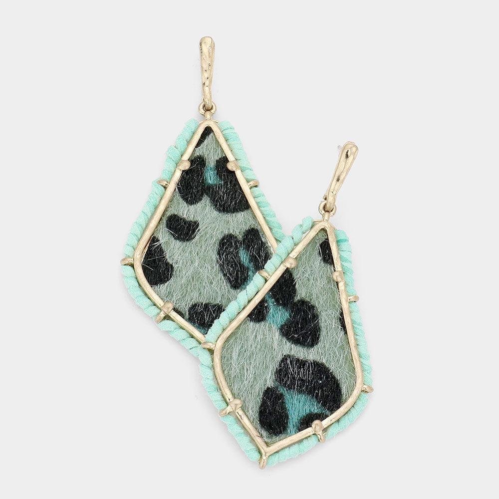 Green Leopard Patterned Petal Dangle Earrings - Jewelry Store by Erik Rayo