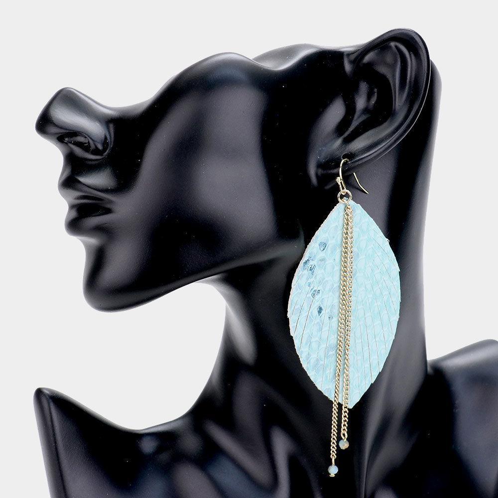 Gold Reptile Pattern Faux Leather Chain Drop Earrings - Jewelry Store by Erik Rayo