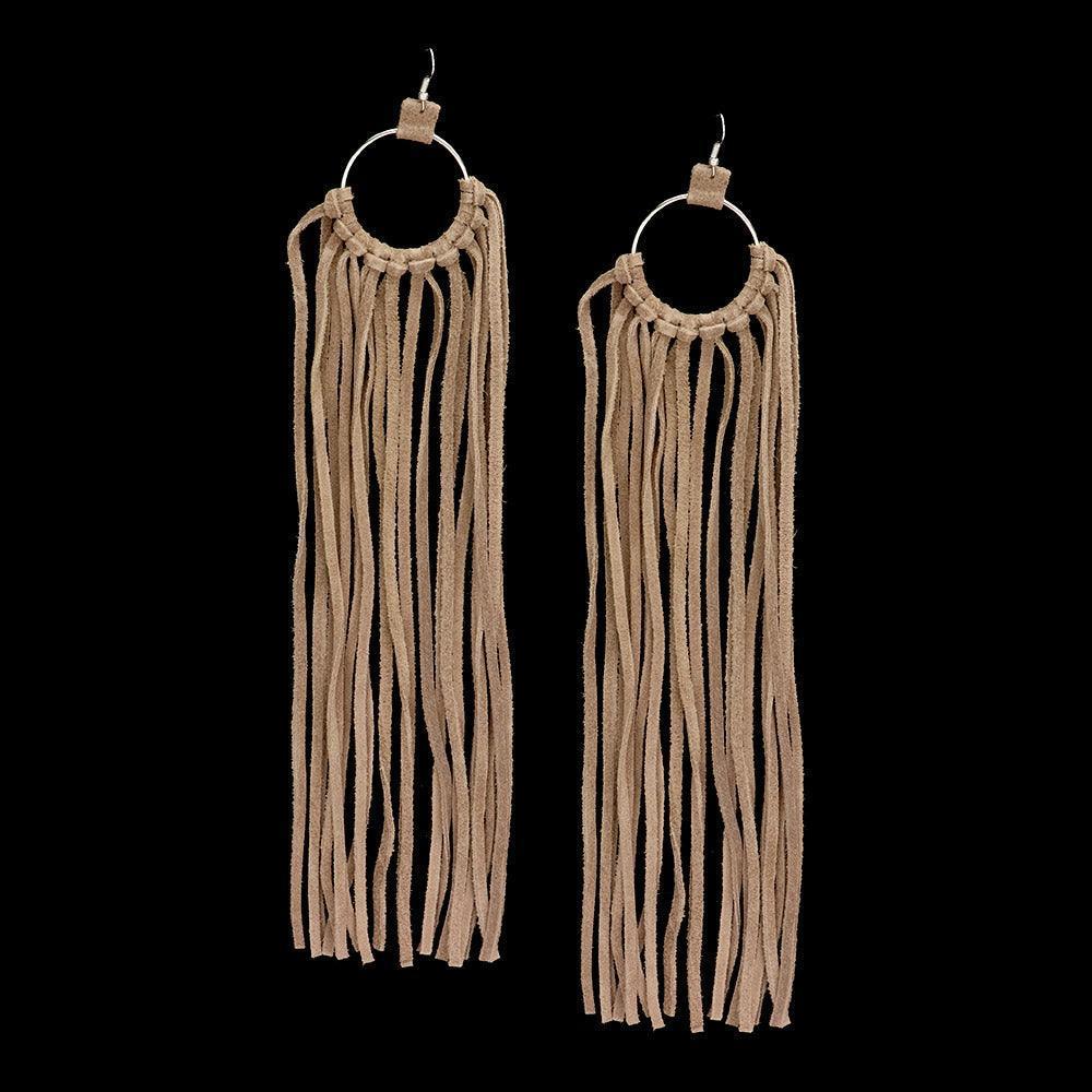 Brown Long Dropped Suede Tassel Fringe Dangle Earrings - Jewelry Store by Erik Rayo