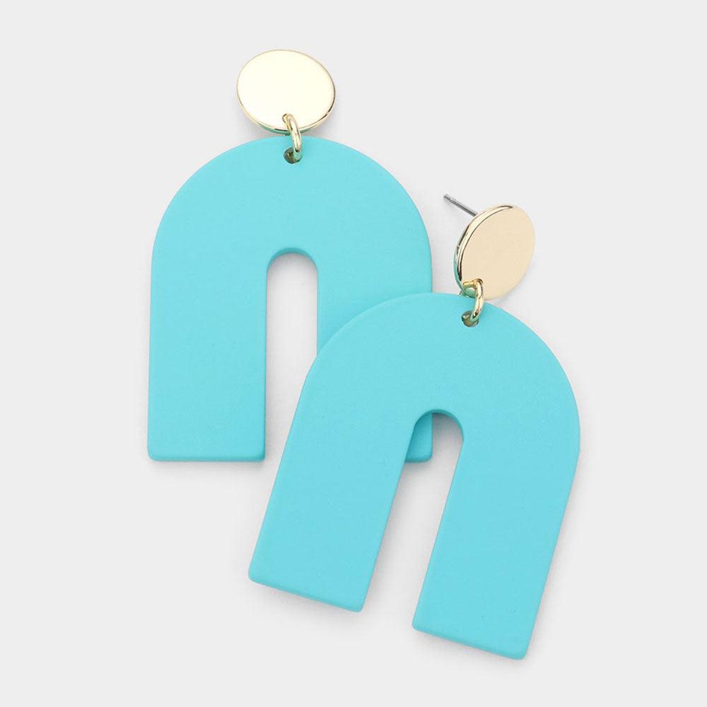 Turquoise Solid Colored Arch Dangle Earrings