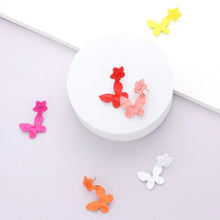 Load image into Gallery viewer, Pink Crushed Colored Metal Flower Butterfly Link Dangle Earrings
