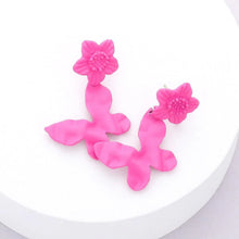 Load image into Gallery viewer, Pink Crushed Colored Metal Flower Butterfly Link Dangle Earrings

