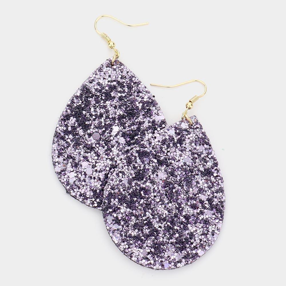 Silver Glittered Teardrop Dangle Earrings - Jewelry Store by Erik Rayo