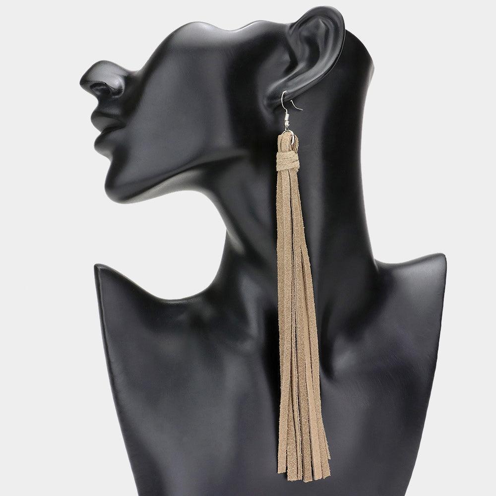 Brown Genuine Leather Tassel Dangle Earrings - Jewelry Store by Erik Rayo