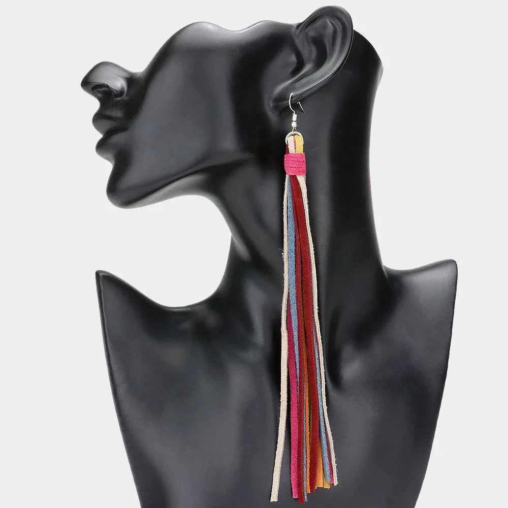 Genuine Leather Tassel Dangle Earrings - Jewelry Store by Erik Rayo