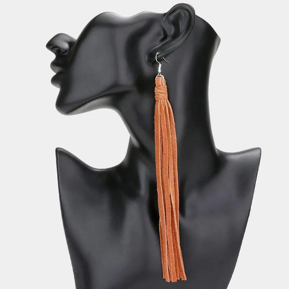 Genuine Leather Tassel Dangle Earrings - Jewelry Store by Erik Rayo