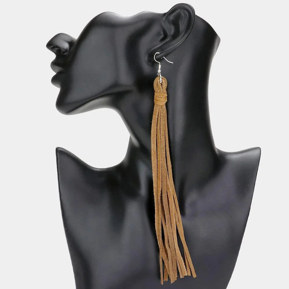 Genuine Leather Tassel Dangle Earrings - Jewelry Store by Erik Rayo