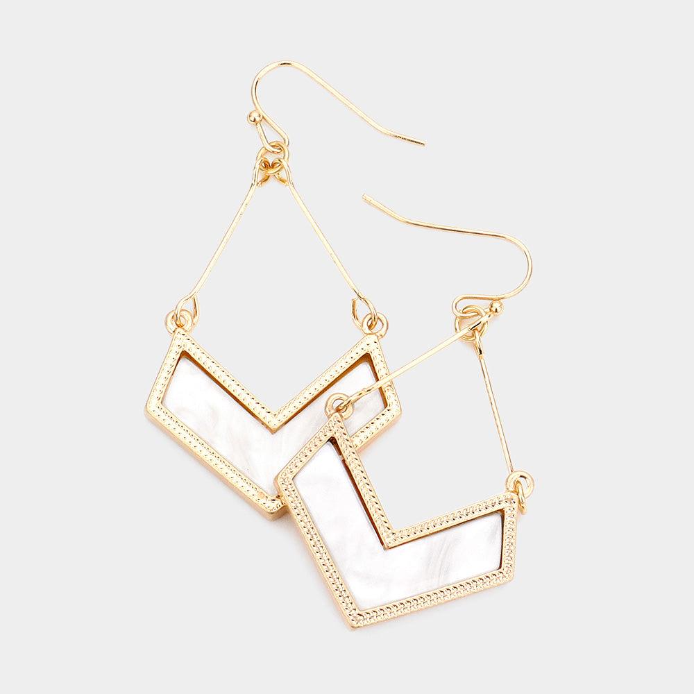 White Acetate Chevron Dangle Earrings