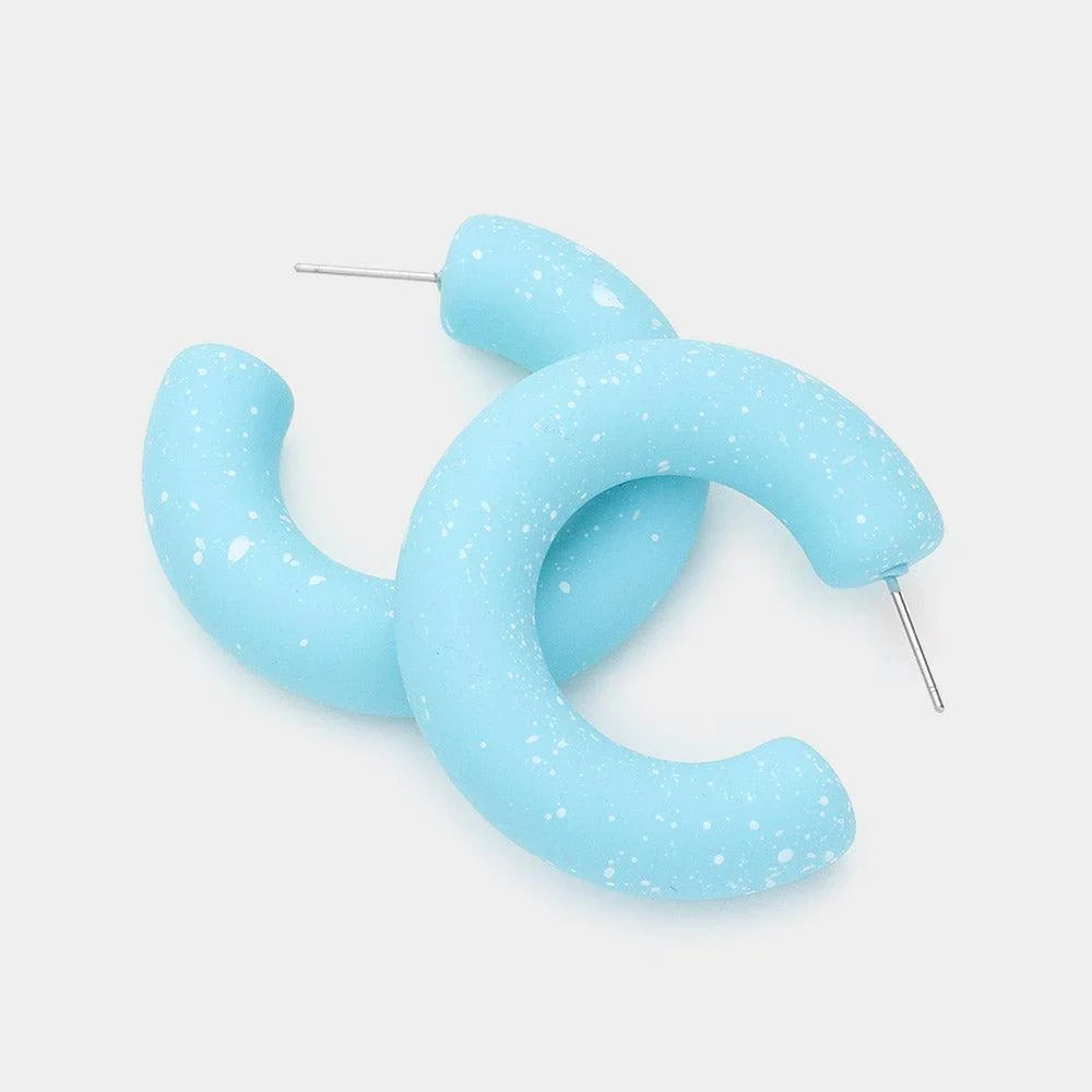 Aqua Paint Splash Bold Half Hoop Earrings - Jewelry Store by Erik Rayo