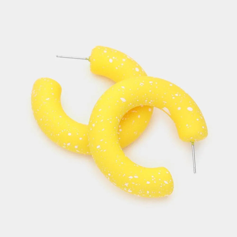 Yellow Paint Splash Bold Half Hoop Earrings - Jewelry Store by Erik Rayo