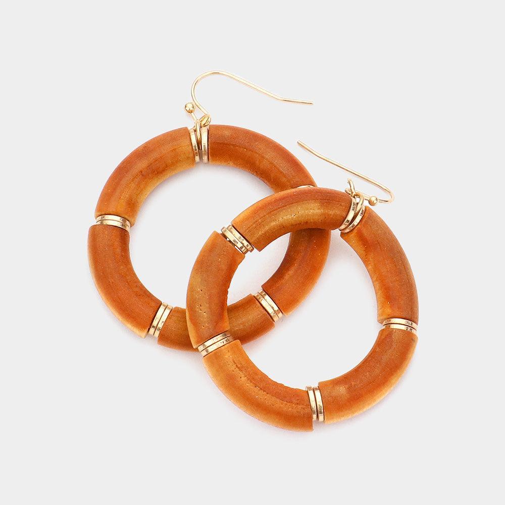 Brown Wood Open Circle Dangle Earrings