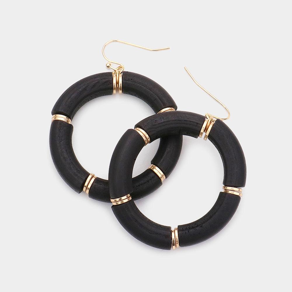 Black Wood Open Circle Dangle Earrings