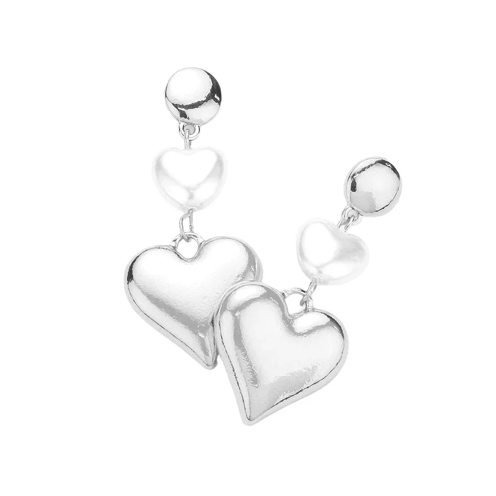 Cream Pearl Pointed Metal Heart Dangle Earrings - Jewelry Store by Erik Rayo