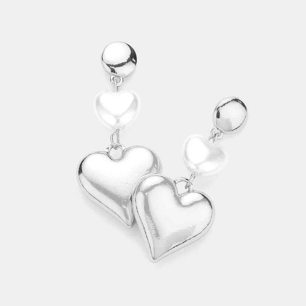 Cream Pearl Pointed Metal Heart Dangle Earrings - Jewelry Store by Erik Rayo