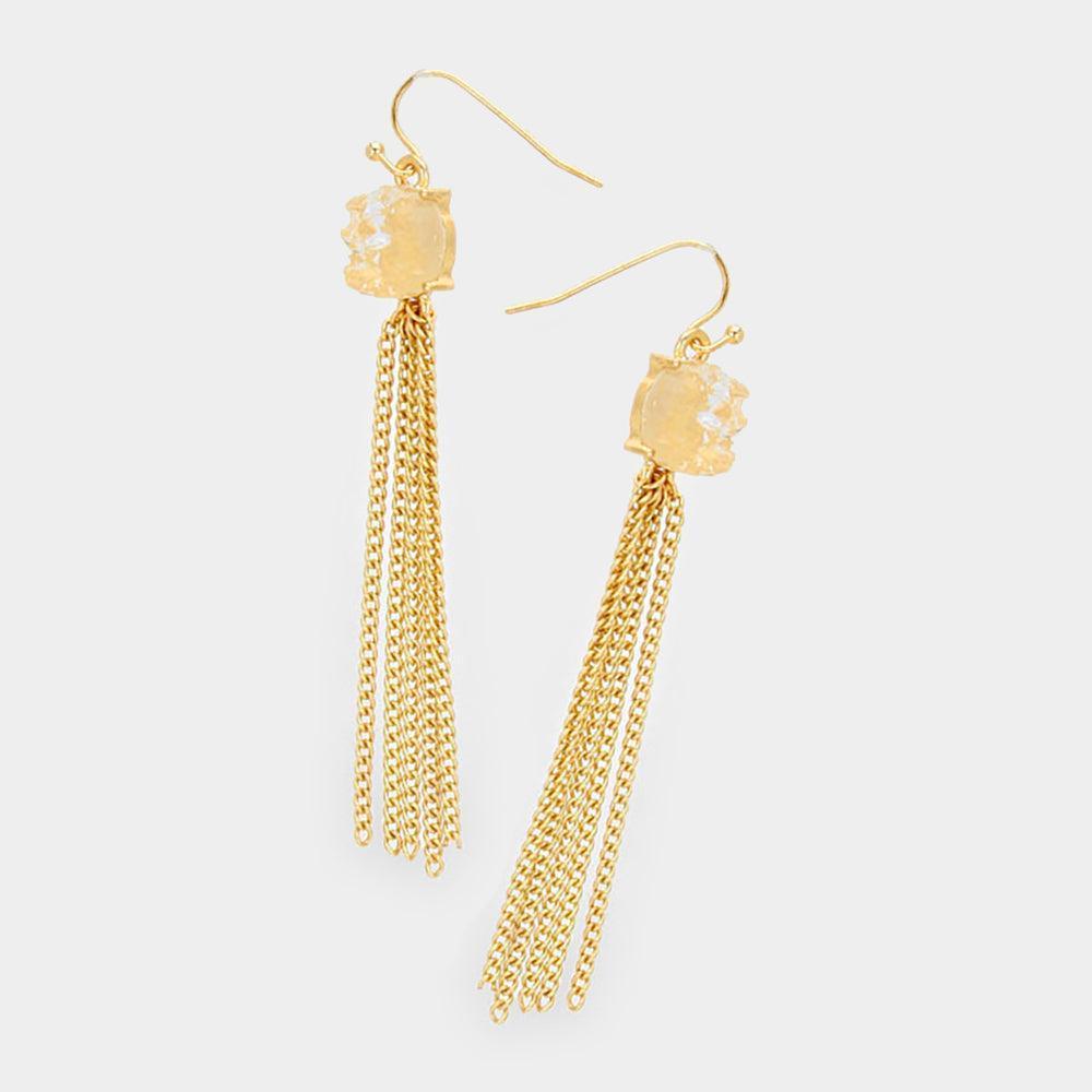 Cream Druzy Accented Tassel Drop Earrings - Jewelry Store by Erik Rayo