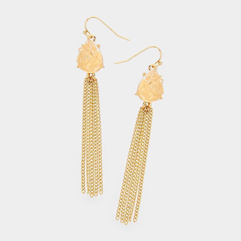 Cream Druzy Accented Tassel Drop Earrings - Jewelry Store by Erik Rayo
