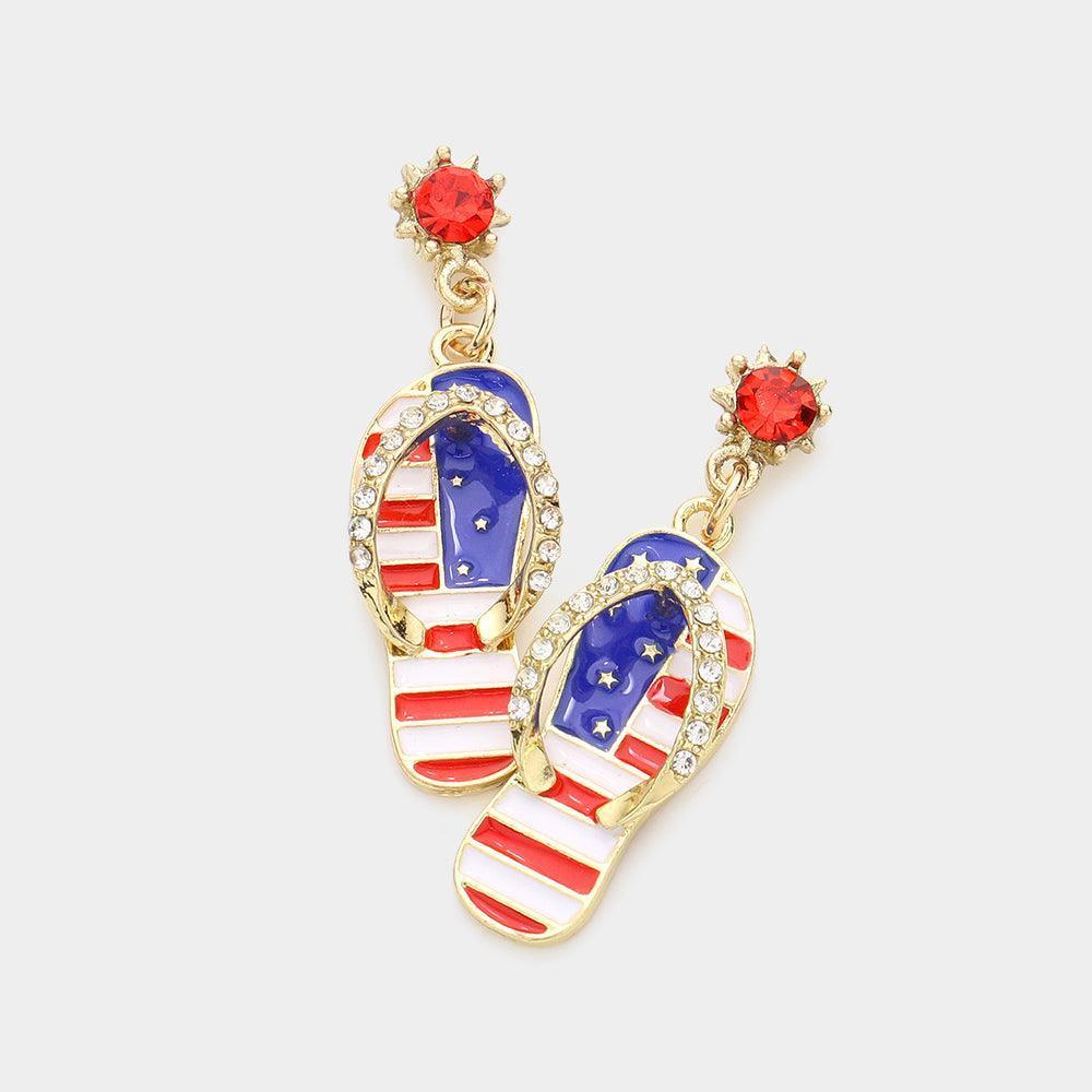 American USA Flag Enamel Flip Flop Dangle Earrings - Jewelry Store by Erik Rayo