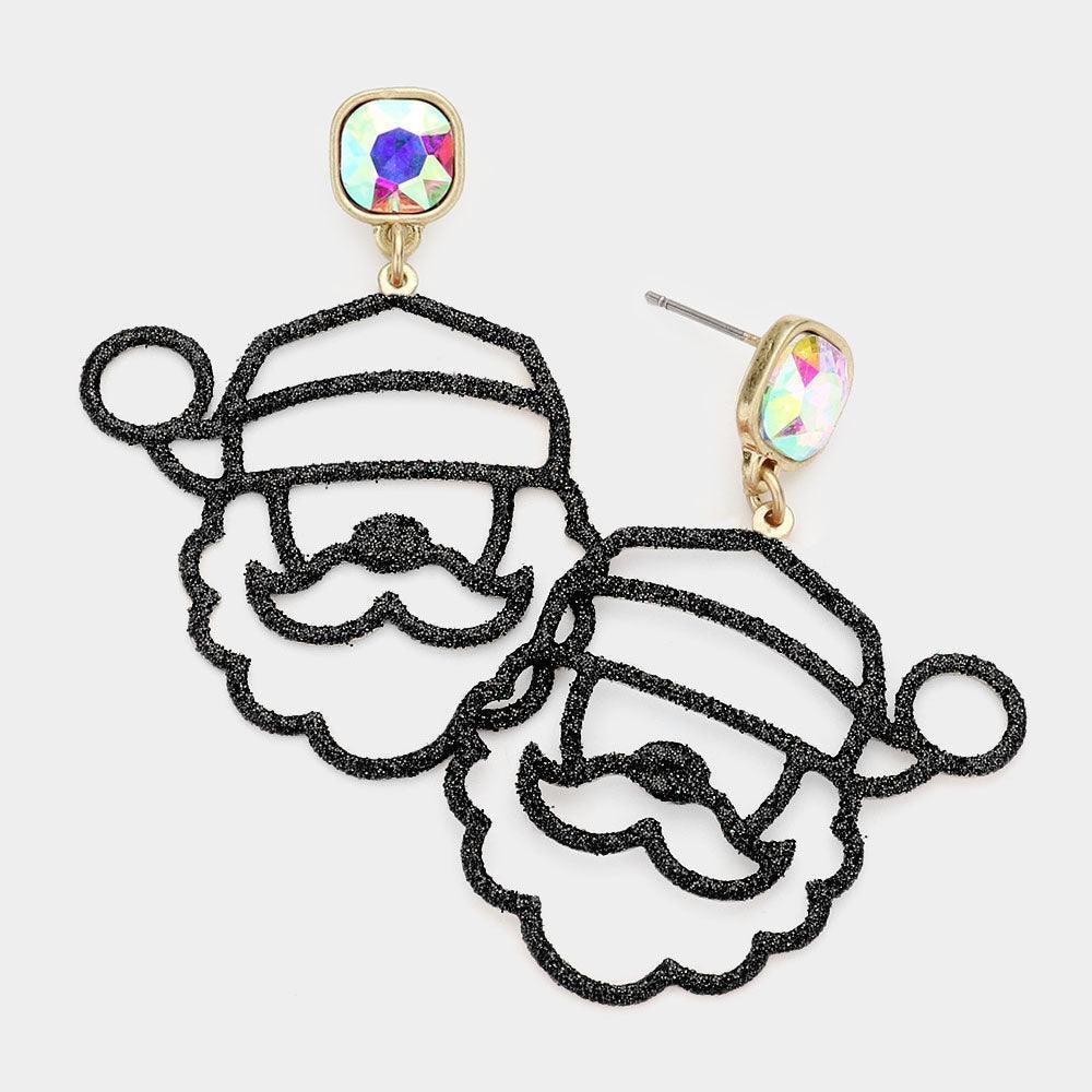 Black Cushion Square Stone Glitter Santa Claus Dangle Earrings - Jewelry Store by Erik Rayo