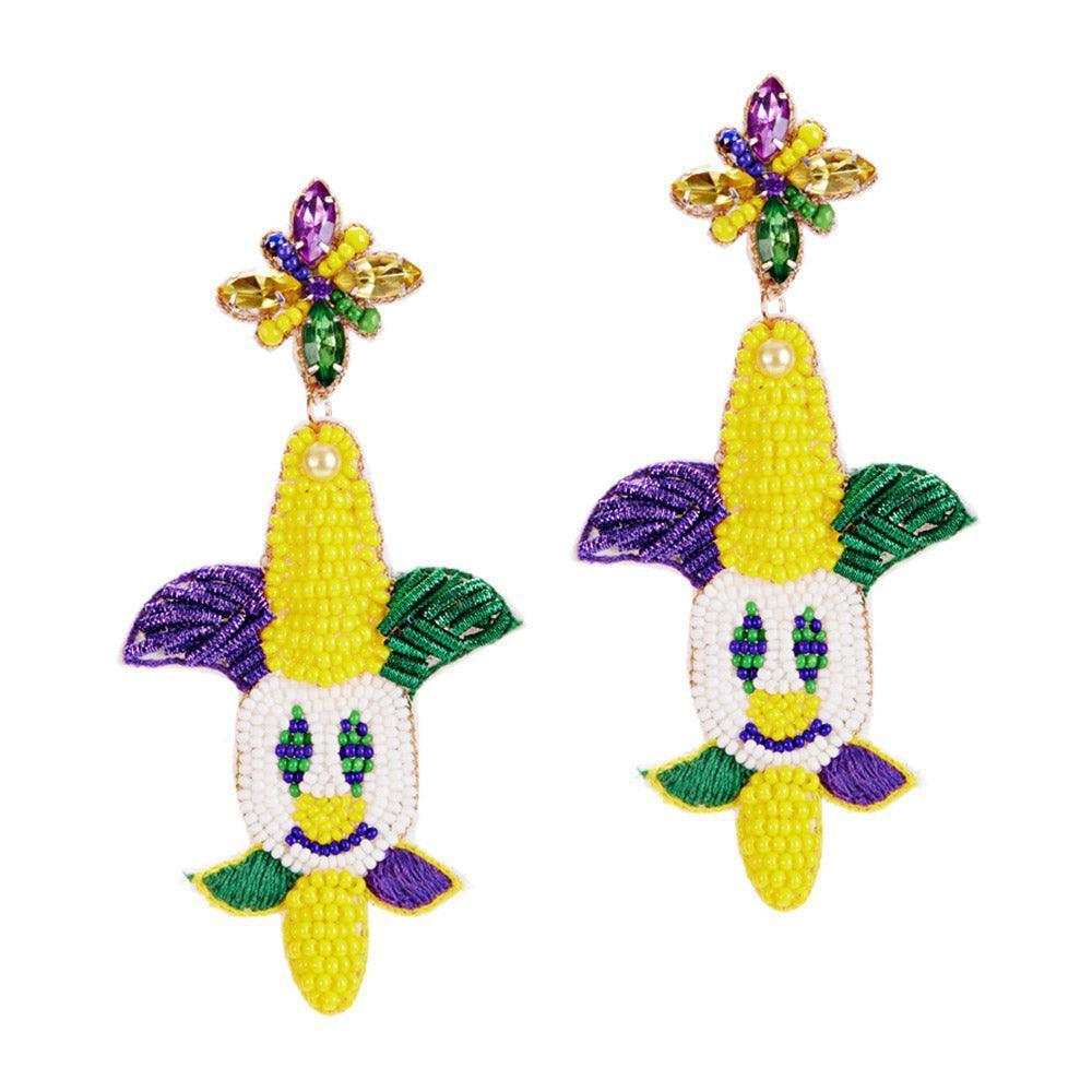 Felt Back Mardi Gras Beaded Jester Pierrot Dangle Earrings - Jewelry Store by Erik Rayo