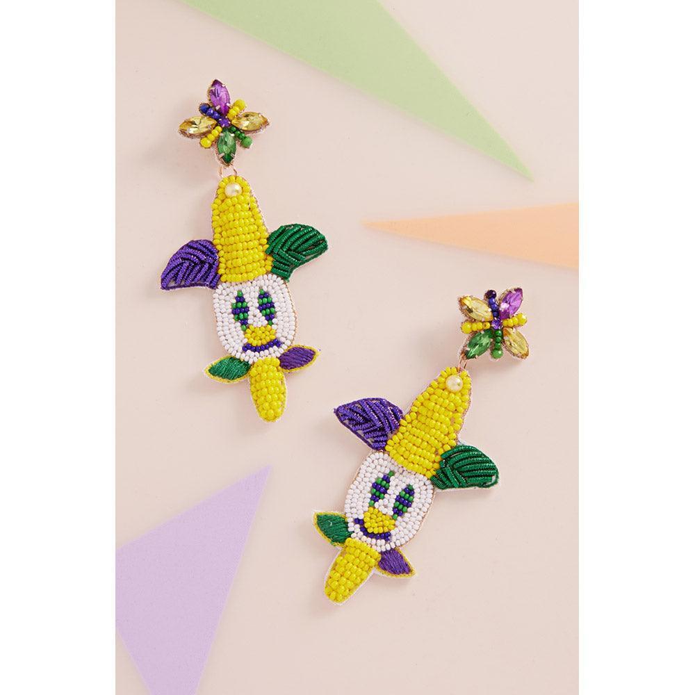 Felt Back Mardi Gras Beaded Jester Pierrot Dangle Earrings - Jewelry Store by Erik Rayo