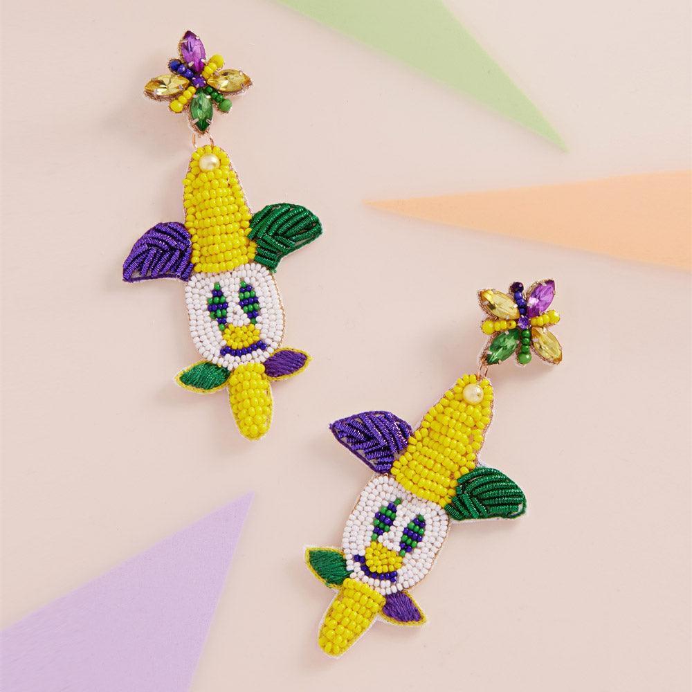 Felt Back Mardi Gras Beaded Jester Pierrot Dangle Earrings - Jewelry Store by Erik Rayo