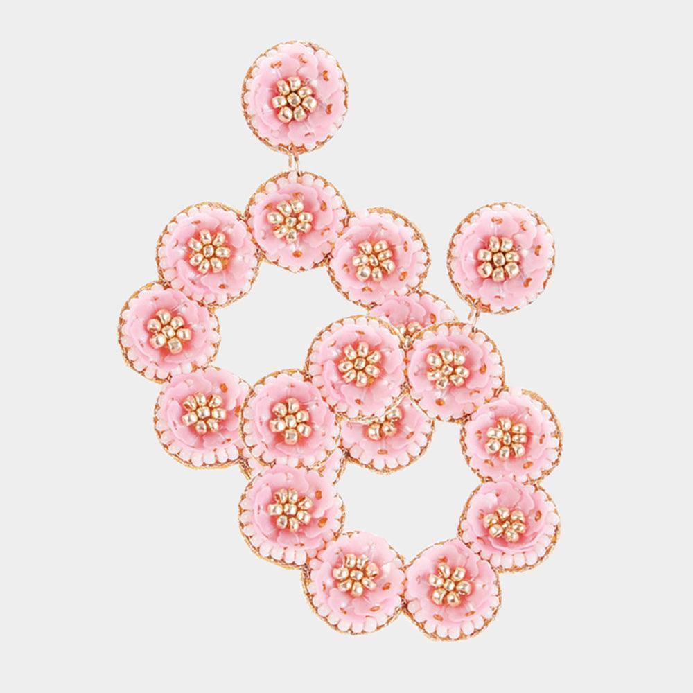 Pink Sequin Flower Cluster Dangle Earrings - Jewelry Store by Erik Rayo