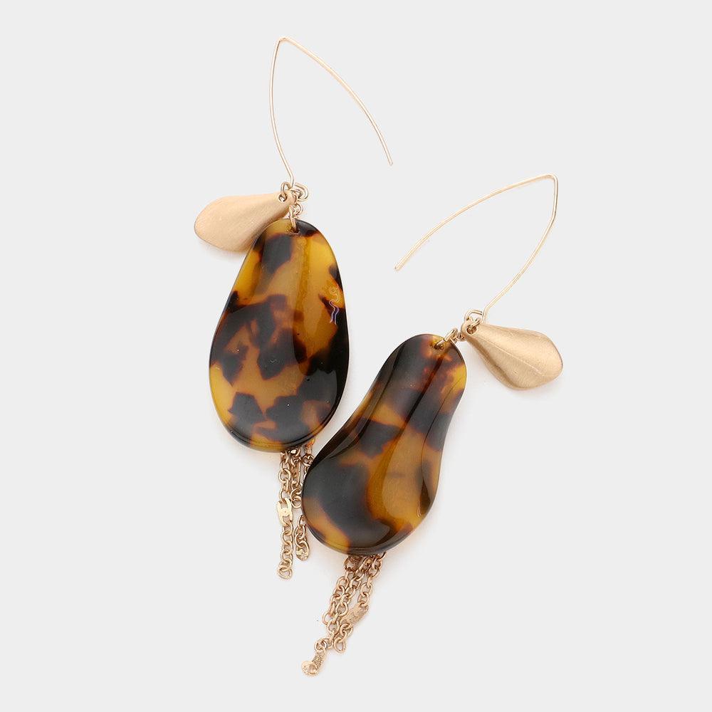 Brown Metal Chain Dropped Celluloid Acetate Dangle Earrings - Jewelry Store by Erik Rayo
