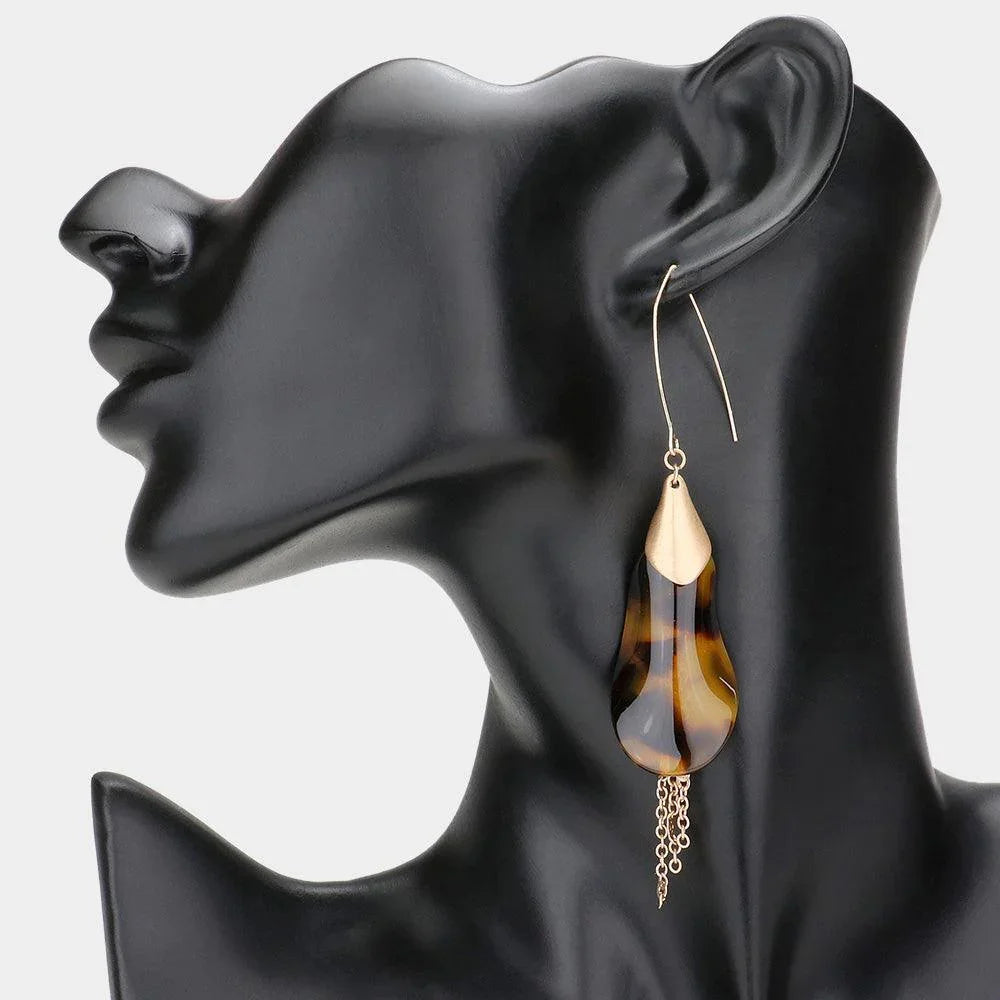 Brown Metal Chain Dropped Celluloid Acetate Dangle Earrings - Jewelry Store by Erik Rayo