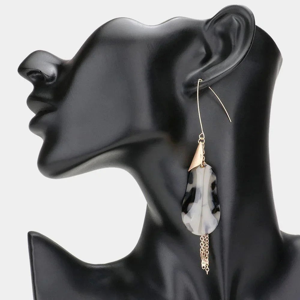 Black Metal Chain Dropped Celluloid Acetate Dangle Earrings - Jewelry Store by Erik Rayo